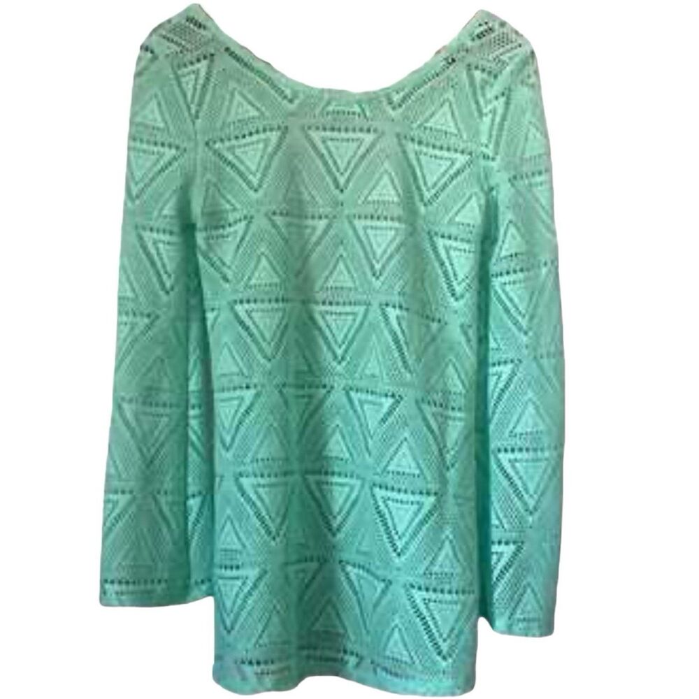 Lagaci Swim Cover Up Womens L Mint Green Lace Mesh Long Sleeve Beach Coastal - Picture 2 of 7